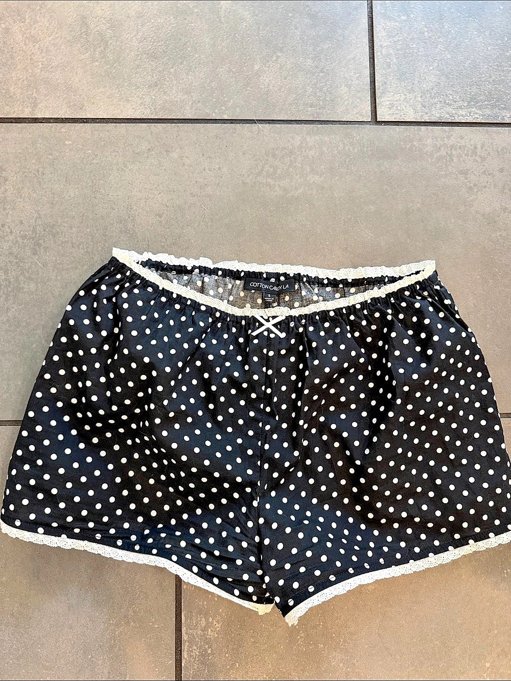 Cotton Candy LA Polka Dot Lace Trim Shorts Black & White